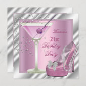 Invitation 21e Anniversaire Soirée Martini Rose Haut talon Ch (Devant / Derrière)