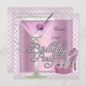 Invitation 21e Anniversaire Soirée Martini Rose Haut talon Ch (Devant / Derrière)