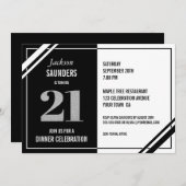 Invitation 21e anniversaire Soirée moderne Noir et Blanc (Devant / Derrière)