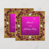 Invitation 21e Anniversaire Soirée Pink Gold Diamond Jewel 3 (Devant / Derrière)