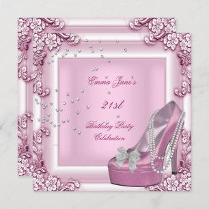 Invitation 21e Anniversaire Soirée Rose haute talon Chaussure
