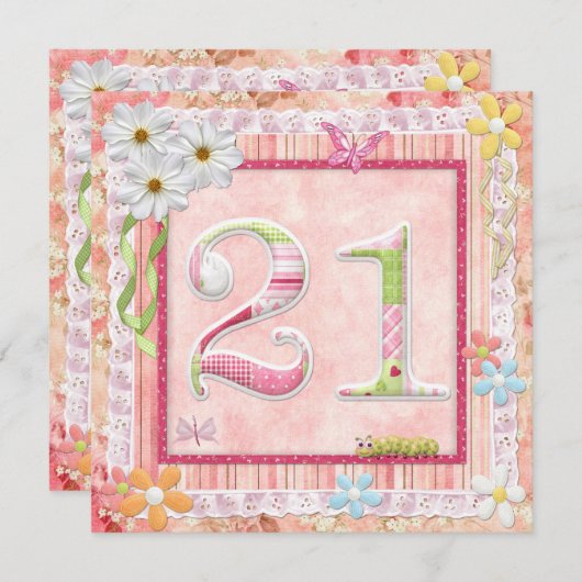 Invitation 21e anniversaire style scrapbooking (Devant / Derrière)