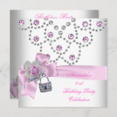 Invitation 21e anniversaire superposition de la clé bijou ros (Devant / Derrière)