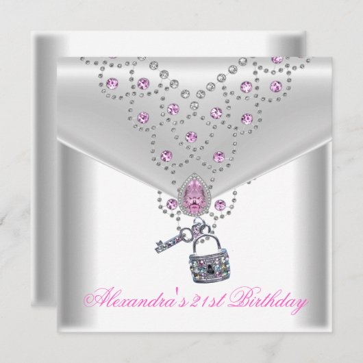 Invitation 21e anniversaire superposition de la clé bijou ros (Devant / Derrière)