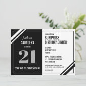 Invitation 21e Anniversaire Surprise Dîner Noir Blanc Moderne (Debout devant)