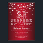 Invitation 21e Anniversaire Surprise - Noir Rouge Blanc<br><div class="desc">Invitation à la fête du 21e anniversaire Surprise. Design noir rouge blanc avec des lumières à cordes de fées. Design élégant parfait pour une célébration anniversaire surprise et classe.</div>
