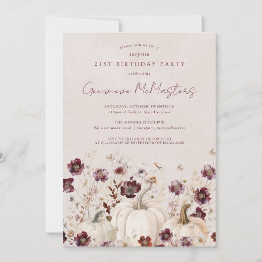Invitation 21e anniversaire Surprise Party Citrouille Fleur s (Devant)