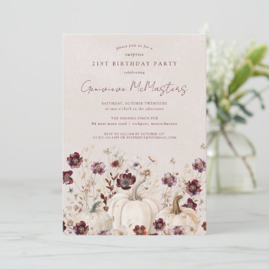 Invitation 21e anniversaire Surprise Party Citrouille Fleur s (Debout devant)
