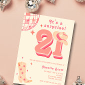 Invitation 21e Anniversaire Surprise Retro Disco Cowgirl Pink