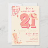 Invitation 21e Anniversaire Surprise Retro Disco Cowgirl Pink (Devant)