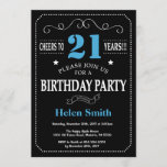 Invitation 21e anniversaire Tableau noir et bleu<br><div class="desc">21e Anniversaire Invitation Typographie Bleue et Noire. Tableau de bord. Arrière - plan noir et blanc. Anniversaire adulte. Hommes ou femmes, anniversaire. Enfants Garçon ou fille Ado Anniversaire adolescente Invitation . 13e 15e 16e 18e 20e 21e 30e 40e 50e 60e 70e 80e 90e 100e. N'Importe Quel Âge. Pour plus de...</div>