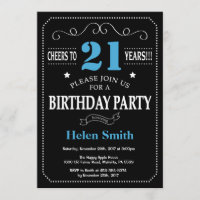 Invitation 21e anniversaire Tableau noir et bleu