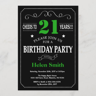 Invitation 21e anniversaire Tableau noir et vert