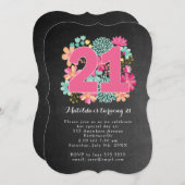 Invitation 21e Anniversaire Tableau noir floral peint (Devant / Derrière)