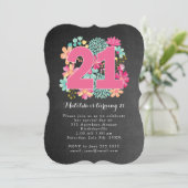 Invitation 21e Anniversaire Tableau noir floral peint (Debout devant)