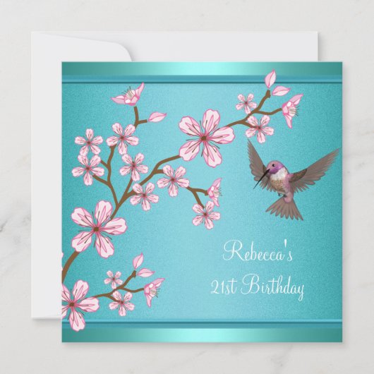 Invitation 21e anniversaire Turquoise Bleu Asiatique Fleurs r (Devant)