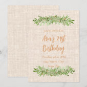 Invitation 21e Anniversaire - Verdure lin | Vingt (Devant / Derrière)