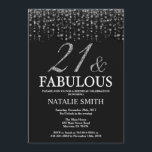 Invitation 21e anniversaire Vingt-et-un et l'argent fabuleux<br><div class="desc">21e invitation d'anniversaire. 21 et Fabulous. Noir et argent.Paillette argent.Fête d'anniversaire pour adulte. Pour les hommes ou les femmes.
Pour plus de personnalisation,  cliquez sur le bouton "Customiser" et utilisez notre outil de conception pour modifier ce modèle.</div>