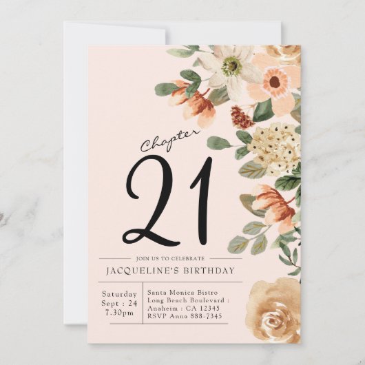 Invitation 21e anniversaire Vintage Floral (Devant)