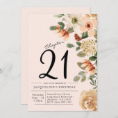 Invitation 21e anniversaire Vintage Floral (Devant / Derrière)