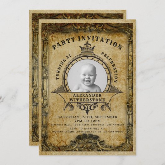 Invitation 21e anniversaire Vintage Retro Ajouter votre photo (Devant / Derrière)