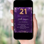 Invitation 21e anniversaire violet rose éclat or