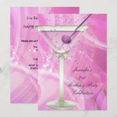 Invitation 21e Anniversaire White Pink Martini (Devant / Derrière)