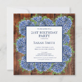 Invitation 21e anniversaire Wood Blue Hydrangeas Rustic Party (Devant)