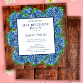 Invitation 21e anniversaire Wood Blue Hydrangeas Rustic Party