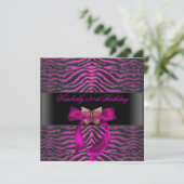 Invitation 21e anniversaire Zebra Black Silver Pink Butterfly (Debout devant)