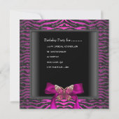Invitation 21e anniversaire Zebra Black Silver Pink Butterfly (Dos)