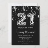 Invitation 21e anniversaire Zebra Imprimer Ballons avec Confe (Devant)