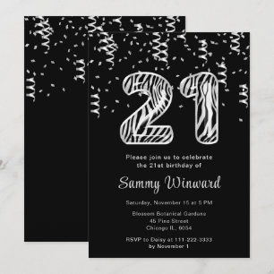 Invitation 21e anniversaire Zebra Imprimer Ballons avec Confe