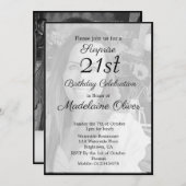 Invitation 21e Classy Monogram noir blanc photo Anniversaire (Devant / Derrière)