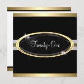 Invitation 21e Elegant Gold Black & White Stars 2 (Devant / Derrière)