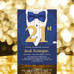 Invitation 21e événement d'anniversaire de Navy Blue and Gold<br><div class="desc">Célébrez en style avec cette invitation à l'événement d'anniversaire Navy Blue and Gold Tuxedo, qui respire l'élégance et le raffinement. L'élégant arrière - plan bleu marine et ses touches dorées chatoyantes donnent le ton à une affaire luxueuse, parfaite pour une célébration d'étape. Avec son design raffiné d'inspiration tuxedo, cette invitation...</div>