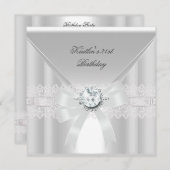 Invitation 21e fête d'anniversaire Bijou de perle blanche (Devant / Derrière)