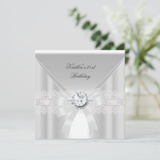 Invitation 21e fête d'anniversaire Bijou de perle blanche (Debout devant)