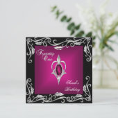 Invitation 21e fête d'anniversaire Black Bright Deep Pink 4a (Debout devant)