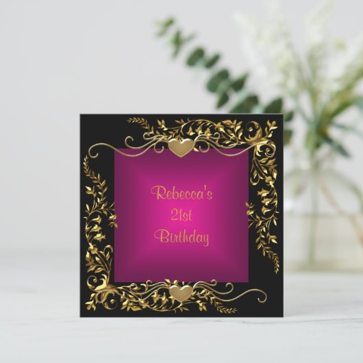 Invitation 21e fête d'anniversaire Black Bright Deep Pink Gol (Debout devant)