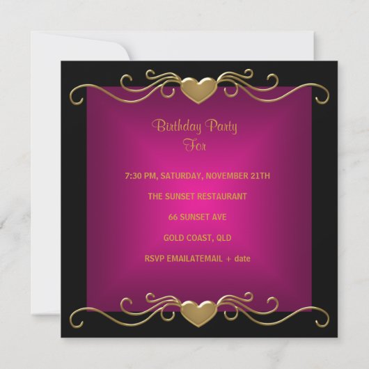 Invitation 21e fête d'anniversaire Black Bright Deep Pink Gol (Dos)