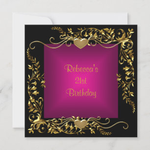 Invitation 21e fête d'anniversaire Black Bright Deep Pink Gol
