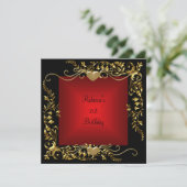 Invitation 21e fête d'anniversaire Black Bright Deep Red Gold (Debout devant)