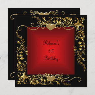 Invitation 21e fête d'anniversaire Black Bright Deep Red Gold