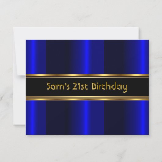 Invitation 21e fête d'anniversaire Black Cobalt Blue Gold Man (Devant)