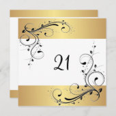 Invitation 21e fête d'anniversaire Black Gold Floral (Devant / Derrière)