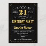 Invitation 21e fête d'anniversaire - Black Gold White<br><div class="desc">Invitation de fête du 21e anniversaire. Design élégant noir,  or,  blanc rétro avec motif de tableau noir et police de script. Salut à 21 ans ! Message-moi si vous avez besoin d'une personnalisation plus poussée.</div>