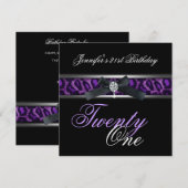 Invitation 21e fête d'anniversaire Black Purple Silver (Devant / Derrière)