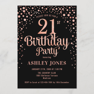 Invitation 21e fête d'anniversaire - Black & Rose Gold