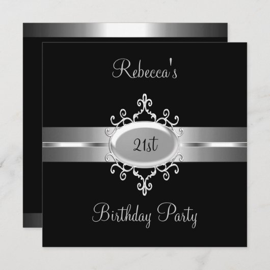 Invitation 21e fête d'anniversaire Black Silver (Devant / Derrière)